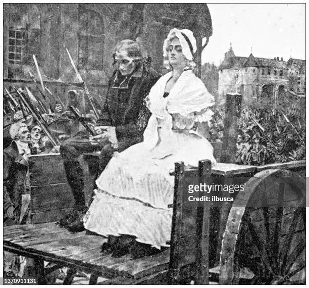 antique travel photographs of paris and france: marie antoinette trial and execution - condemning stock illustrations