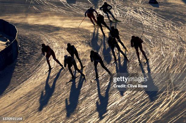 Athletes compete during the Women's Cross-Country Team Sprint Classic Final on Day 12 of the Beijing 2022 Winter Olympics at The National...