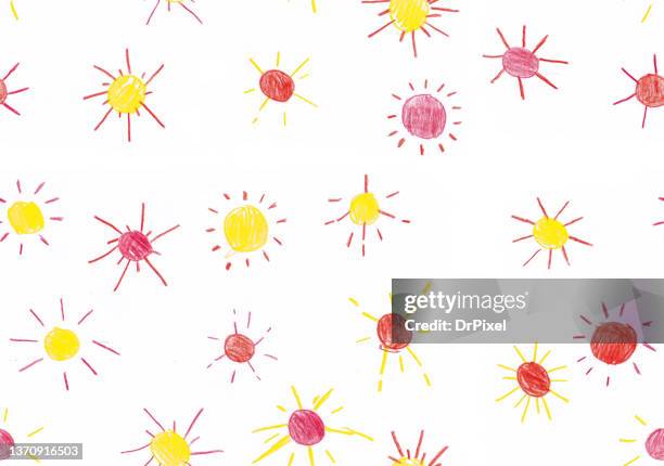 child's drawing of suns seamless pattern - pencil drawing stock pictures, royalty-free photos & images