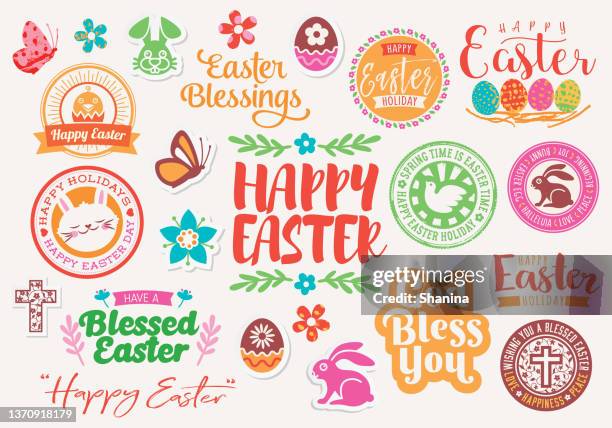 illustrations, cliparts, dessins animés et icônes de collection d’étiquettes et d’icônes des fêtes de pâques - bunny eggs