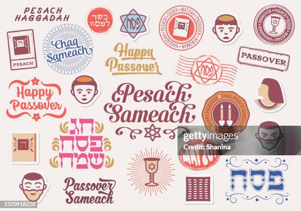 passover labels and icons collection - seder plate stock illustrations