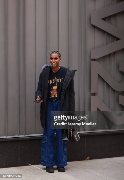 Fashion Week Guest is seen outside Jason Wu during New York Fashion Week on February 12, 2022 in New York City.