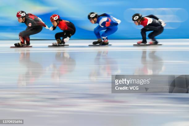 Courtney Sarault of Team Canada, Zhang Yuting of Team China, Anna Vostrikova of Team ROC and Rianne de Vries of Team Netherlands compete during the...