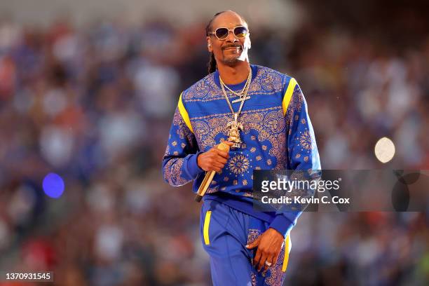 Snoop Dogg performs during the Pepsi Super Bowl LVI Halftime Show at SoFi Stadium on February 13, 2022 in Inglewood, California.