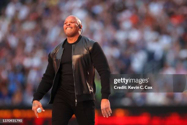 Dr. Dre performs during the Pepsi Super Bowl LVI Halftime Show at SoFi Stadium on February 13, 2022 in Inglewood, California.