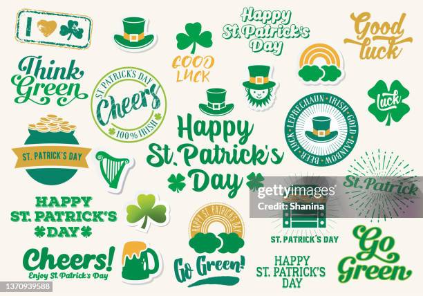 st patrick's day etiketten und icons kollektion - irische kultur stock-grafiken, -clipart, -cartoons und -symbole