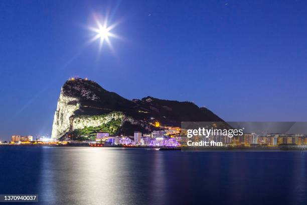 gibraltar at blue hour (gibraltar/ uk) - straits of gibraltar stock pictures, royalty-free photos & images