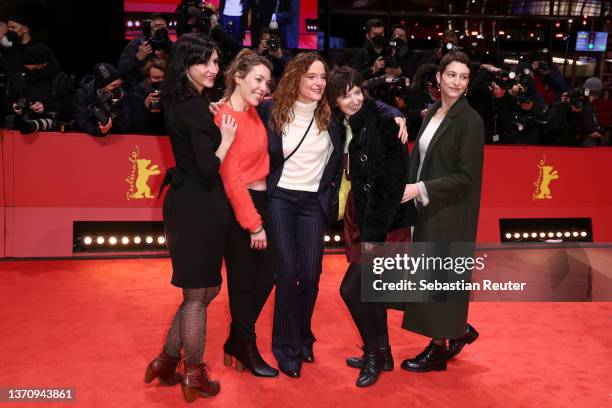 Laure Giappiconi, Marie-Claude Guerin, Anne Ratte Polle, Larissa Corriveau and Aude Mathieu arrive for the closing ceremony of the 72nd Berlinale...