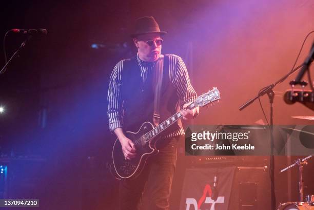 Leigh Heggarty of The Ruts DC perform as opening support act for the Stranglers at The Cliffs Pavilion on February 15, 2022 in Southend, England.