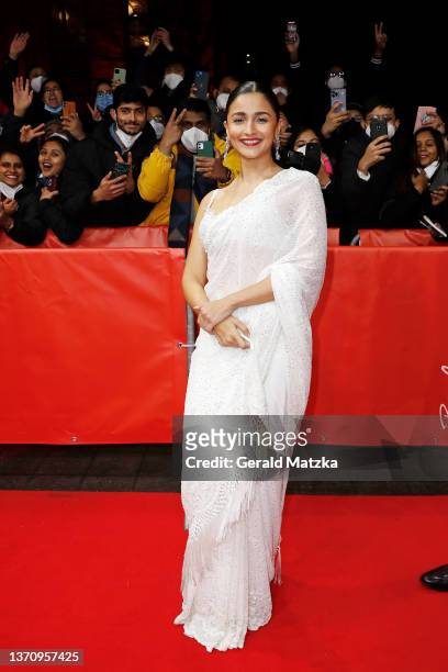 Alia Bhatt attends the "Gangubai Kathiawadi" premiere during the 72nd Berlinale International Film Festival Berlin at Friedrichstadtpalast on...