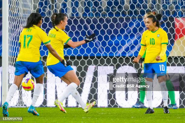 Marta Silva of Brazil celebrates after scoring her sides first goal during the International Friendly match between Netherlands Women and Brazil...