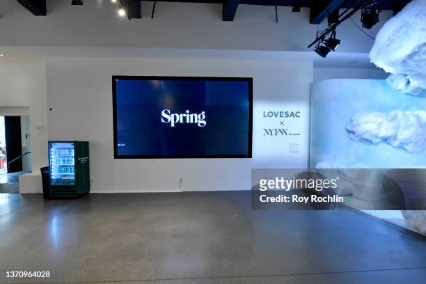 View of Spring Studios digital signage during New York Fashion Week: The Shows on February 16, 2022 in New York City.