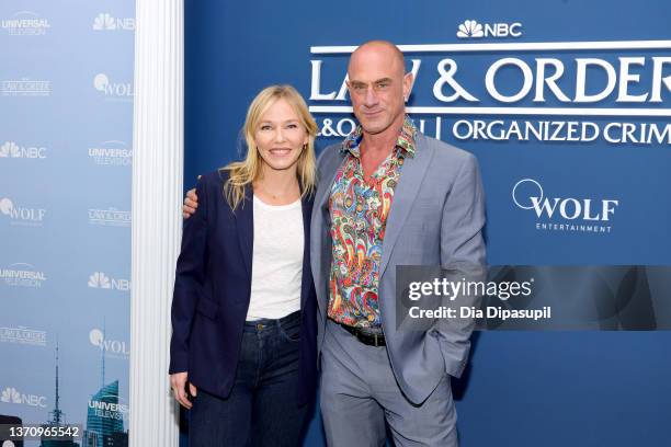 Kelli Giddish and Christopher Meloni attend NBC's "Law & Order" Press Junket at Studio 525 on February 16, 2022 in New York City.