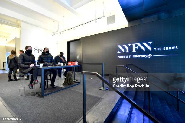 View of entrance at Spring Studios during New York Fashion Week: The Shows on February 16, 2022 in New York City.