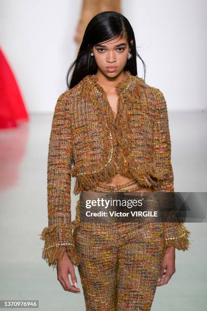 Model walks the runway during the Prabal Gurung Ready to Wear Fall/Winter 2022-2023 fashion show as part of the New York Fashion Week on February 16,...