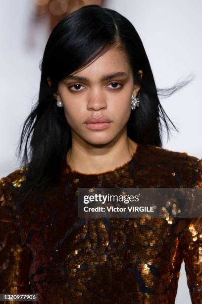 Model walks the runway during the Prabal Gurung Ready to Wear Fall/Winter 2022-2023 fashion show as part of the New York Fashion Week on February 16,...