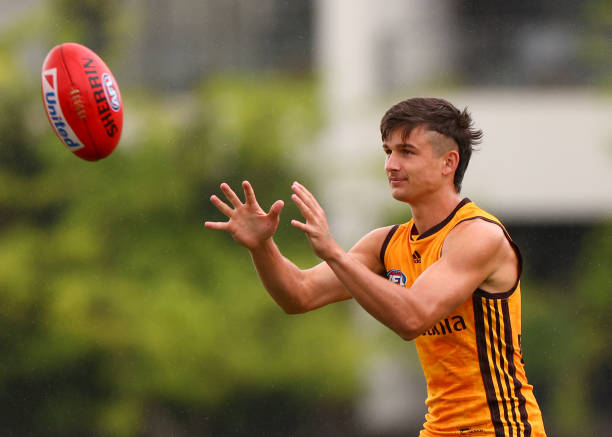 Sam Butler of the Hawks in action during the Hawthorn Hawks AFL intra club match at Waverley Park on February 17, 2022 in Melbourne, Australia.