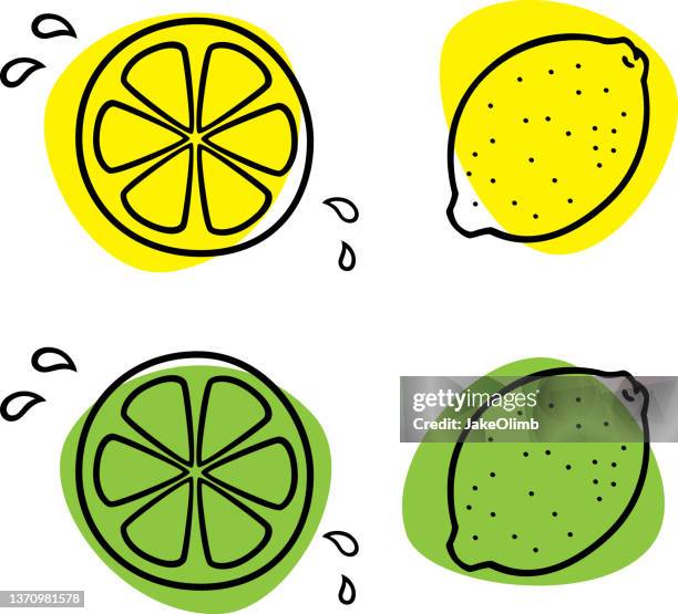 bildbanksillustrationer, clip art samt tecknat material och ikoner med lemon and lime doodles 1 - cartoon lemon juice