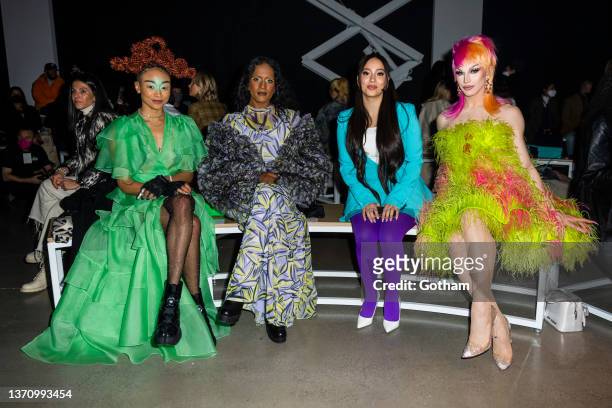 Tati Gabrielle, Richie Shazam, Faouzia and Aquaria attend the Prabal Gurung fashion show during New York Fashion Week at Spring Studios on February...