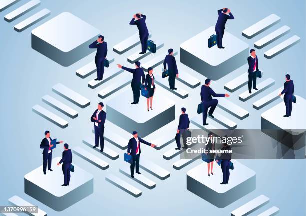 group of businessmen on different steps - woman concerned stock illustrations