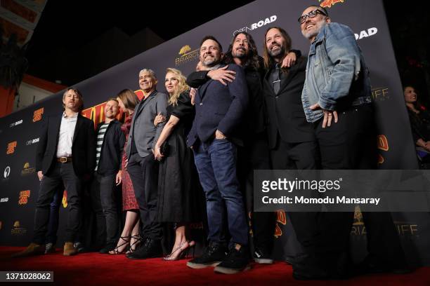 Rami Jaffee, Chris Shiflett, Nate Mendel, Whitney Cummings, Pat Smear, Leslie Grossman, Taylor Hawkins, Dave Grohl and guests attend the Los Angeles...
