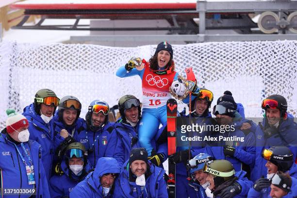 Bronze medalist Federica Brignone of Team Italy poses during the Women's Alpine Combined medal ceremony on day 13 of the Beijing 2022 Winter Olympic...