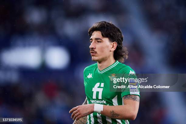 Hector Bellerin of Real Betis looks on during the LaLiga Santander match between Levante UD and Real Betis at Ciutat de Valencia Stadium on February...