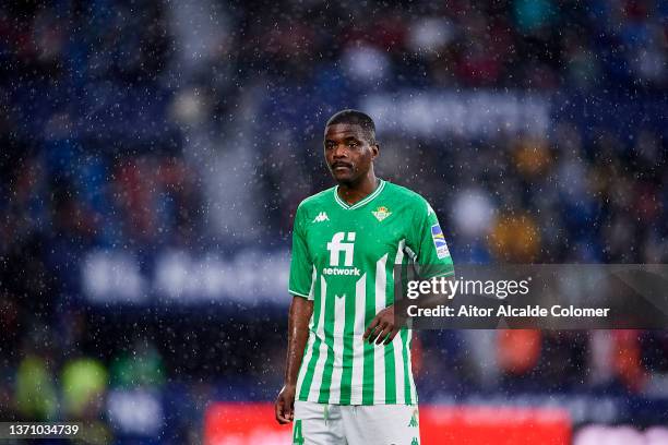 William Carvalho of Real Betis looks on during the LaLiga Santander match between Levante UD and Real Betis at Ciutat de Valencia Stadium on February...