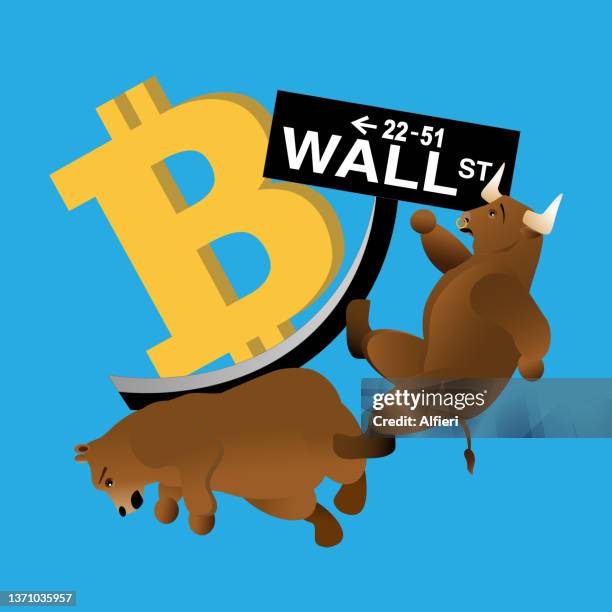 bitcoin hits wall street - wall street bull stock illustrations