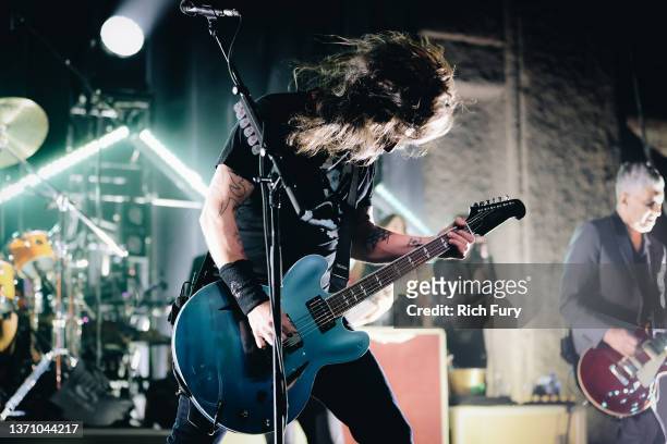 Dave Grohl of Foo Fighters performs onstage at the after party for the Los Angeles premiere of "Studio 666" at the Fonda Theatre on February 16, 2022...