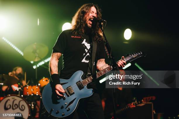 Dave Grohl of Foo Fighters performs onstage at the after party for the Los Angeles premiere of "Studio 666" at the Fonda Theatre on February 16, 2022...