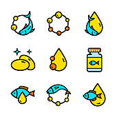 Set of fish oil icon