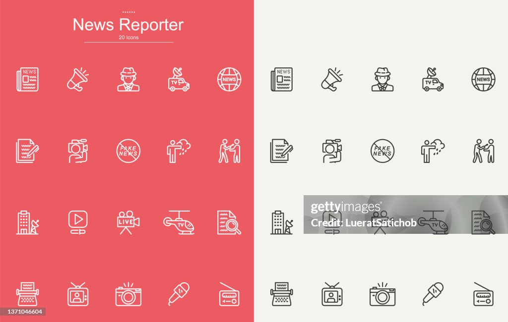 News Reporter Line Icons Design