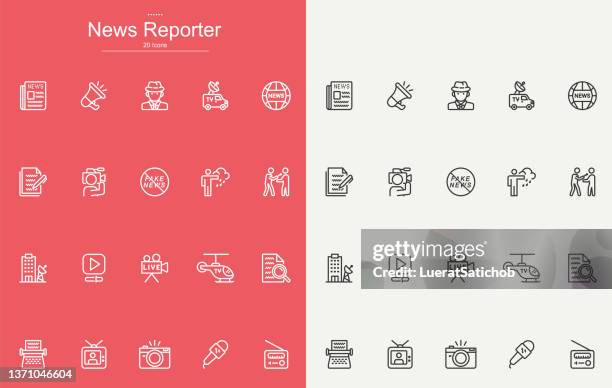 news reporter line icons design - japan billboard stock illustrations