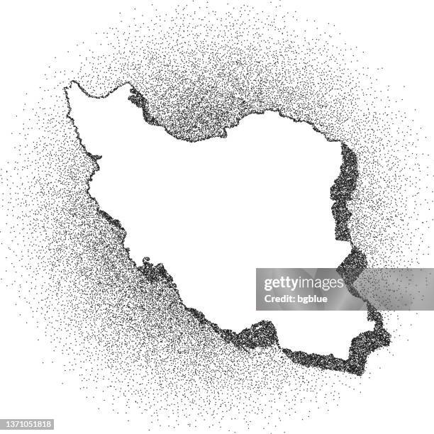 stippled iran map - stippling art - dotwork - dotted style - tehran stock illustrations