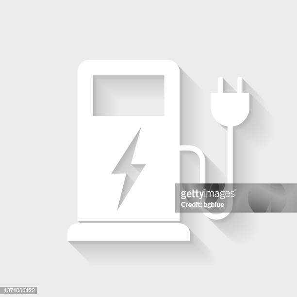 stockillustraties, clipart, cartoons en iconen met charging stations for electric vehicles. icon with long shadow on blank background - flat design - car charger