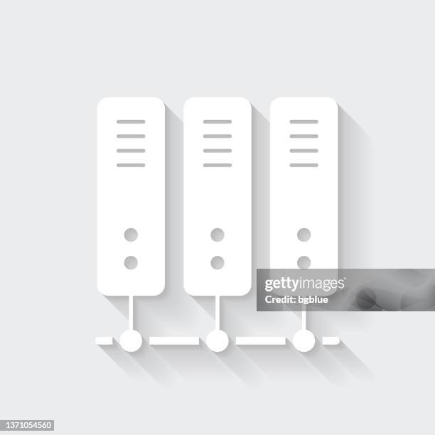 computer server. icon with long shadow on blank background - flat design - data center white stock illustrations