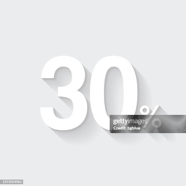 illustrazioni stock, clip art, cartoni animati e icone di tendenza di 30% - trenta per cento. icona con ombra lunga su sfondo vuoto - flat design - numero 30