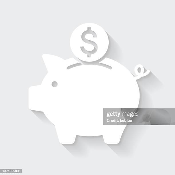 piggy bank with dollar coin. icon with long shadow on blank background - flat design - piggy bank stock illustrations