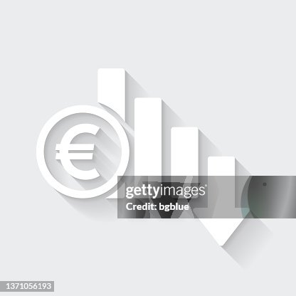 Euro rate decrease. Icon with long shadow on blank background - Flat Design Euro rate decrease. Icon with long shadow on blank background - Flat Design