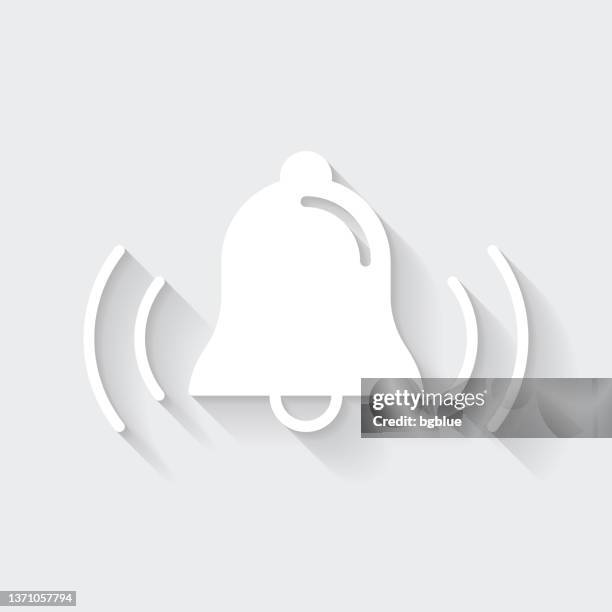 ringing bell. icon with long shadow on blank background - flat design - notification bell stock illustrations