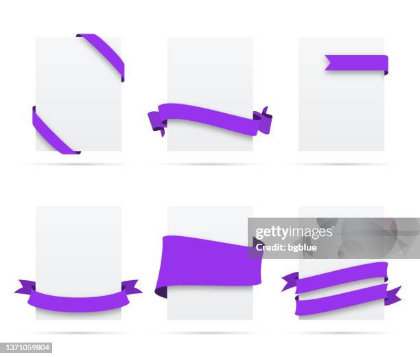 Purple Ribbon Label Set Of Purple Ribbons On Blank White Labels Design Elements High-Res ...