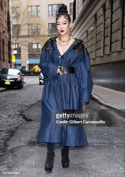 Actress Arden Cho is seen arriving to Prabal Gurung Fashion Show during New York Fashion Week at Spring Studios on February 16, 2022 in New York City.