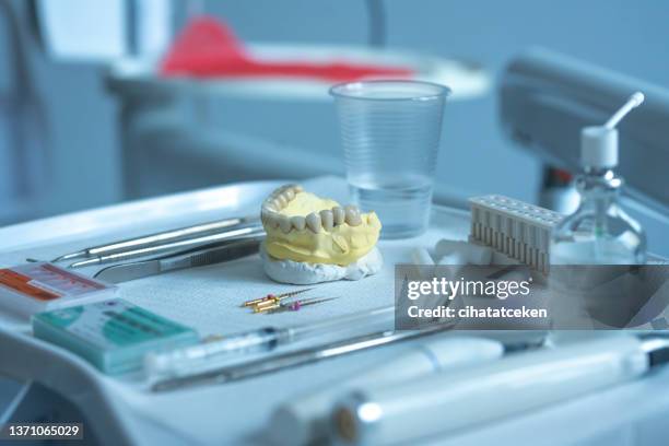 herramientas de dentista y equipo - colmillo fotografías e imágenes de stock