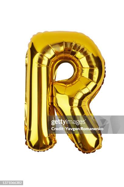 foil balloon letter r isolated on white background - 3d font stock pictures, royalty-free photos & images