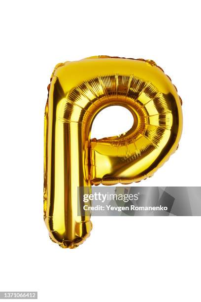 foil balloon letter p isolated on white background - ps arts fotografías e imágenes de stock