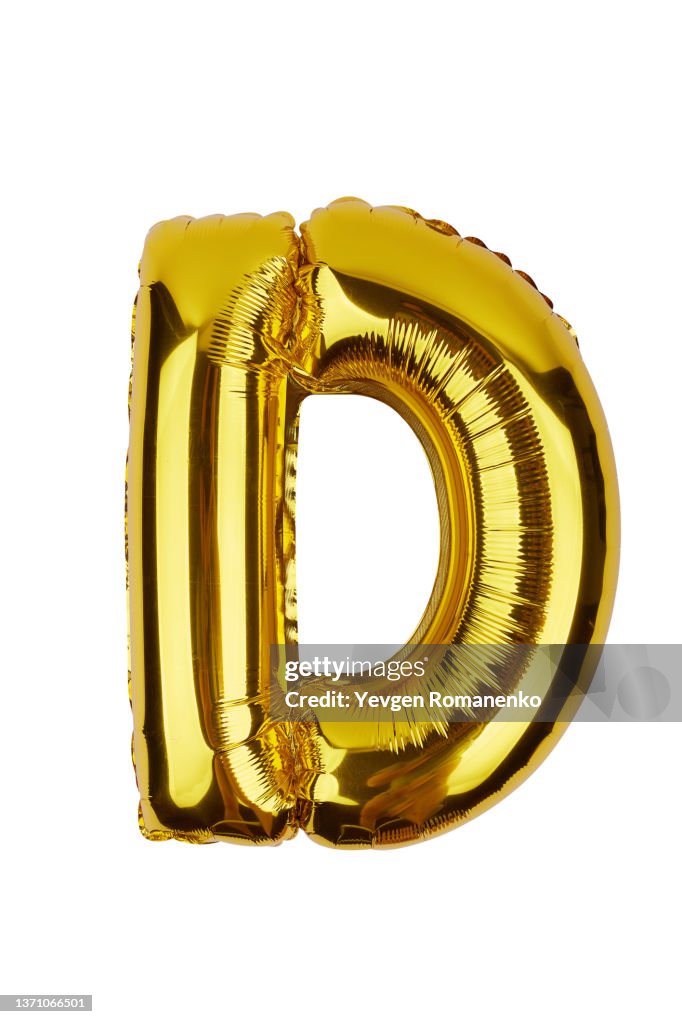 Foil balloon letter D isolated on white background