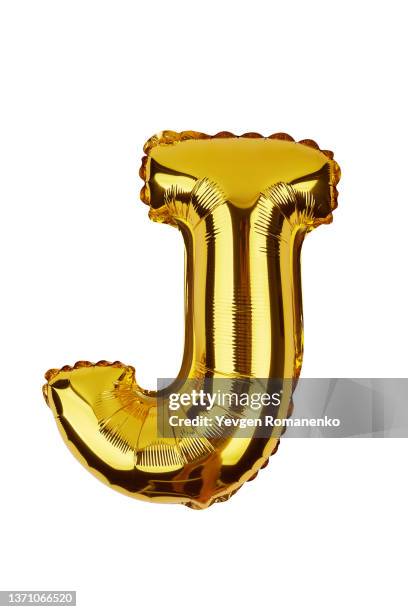 foil balloon letter j isolated on white background - letter j stock pictures, royalty-free photos & images
