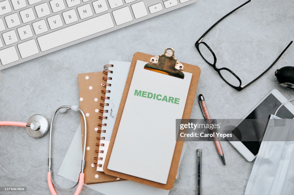 Stethoscope with medicare form with parts list.