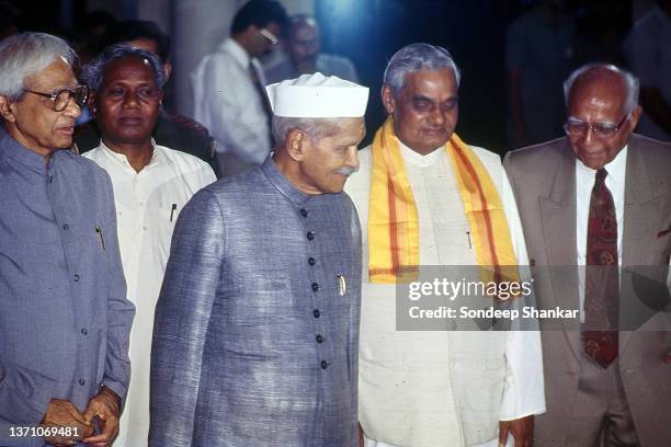 Leader Atal Behari Vajpayee after being sworn-in as Prime Minister by President Shankar Dayal Sharma in the Presidential Palace in New Delhi, India...